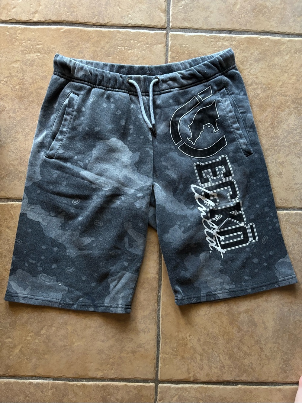 Ecko Unlimited Gray Camo Drawstring Sweat Shorts